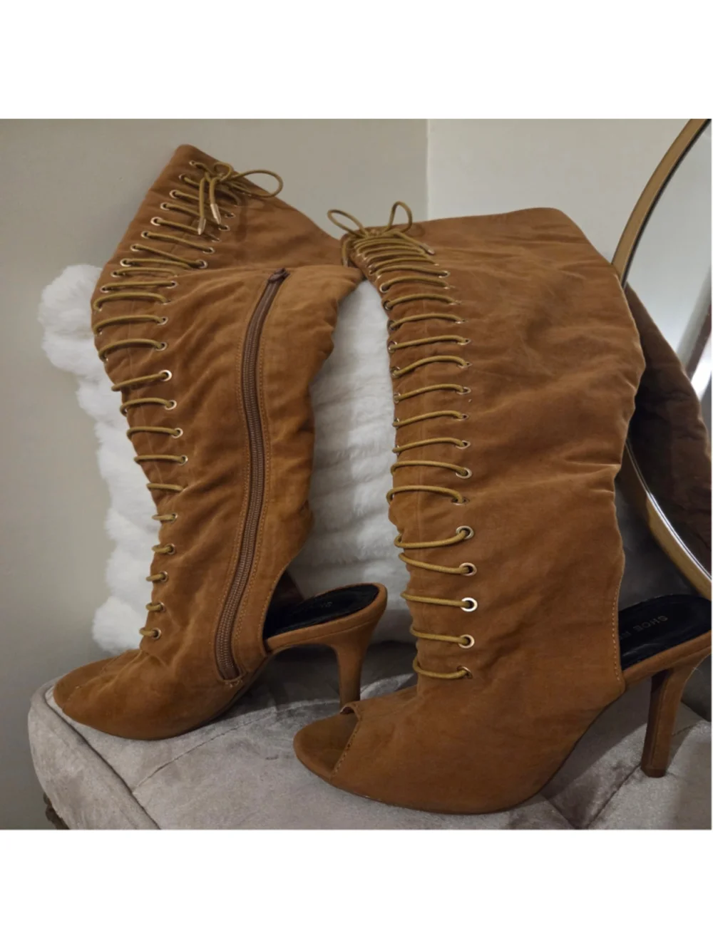 Women's Shoe Republic Brown Over the Knee Lace-Up Boots Size 5.5